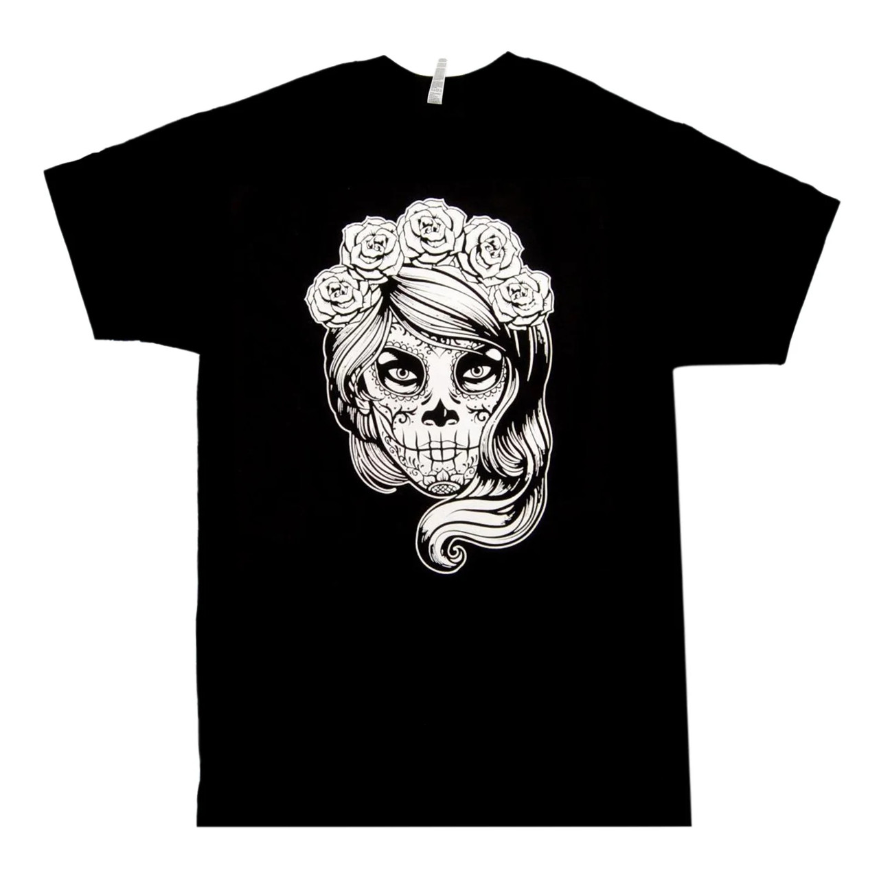 Candy Skull Girl Shirt - Dia De Los Muertos- available in sizes S, M, L, XL, 2XL, 3XL