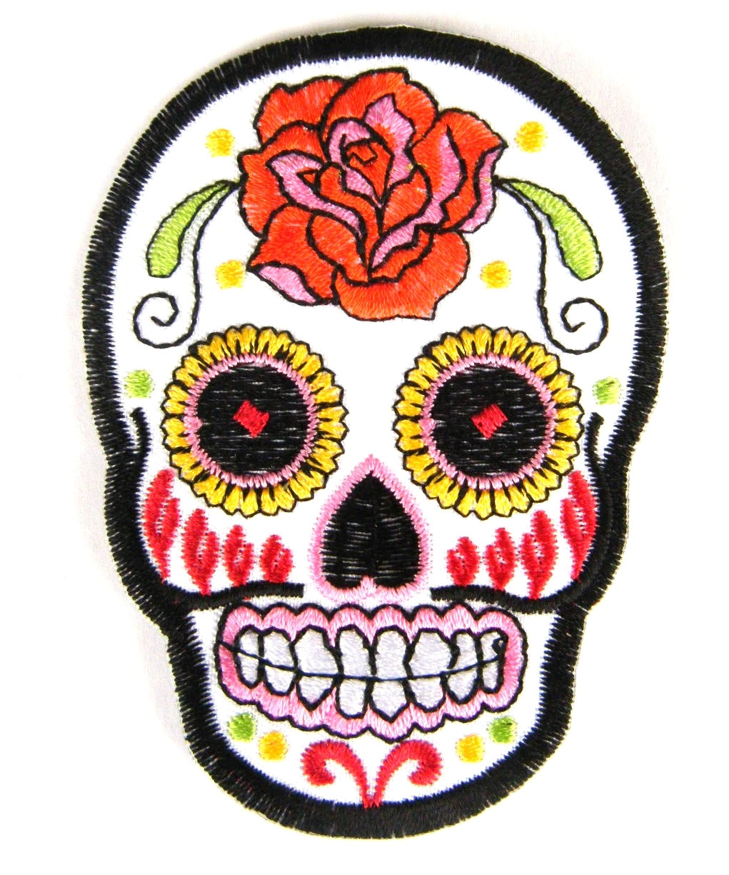 Dia De Los Muertos Candy Skull Patch - White