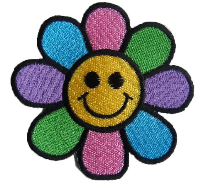 Smiley Face Rainbow Daisy Patch - Flower Power - 1970s style