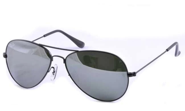 Aviator Sunglasses - Mirror Lens, Black Frames