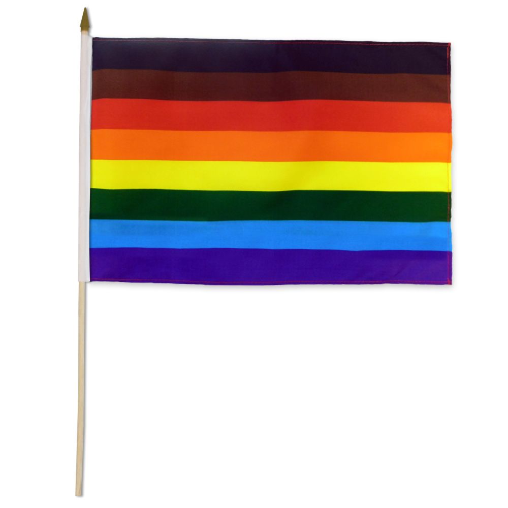 Philly Rainbow Flag On Stick - 30cm x 45cm - LGBTQ Pride