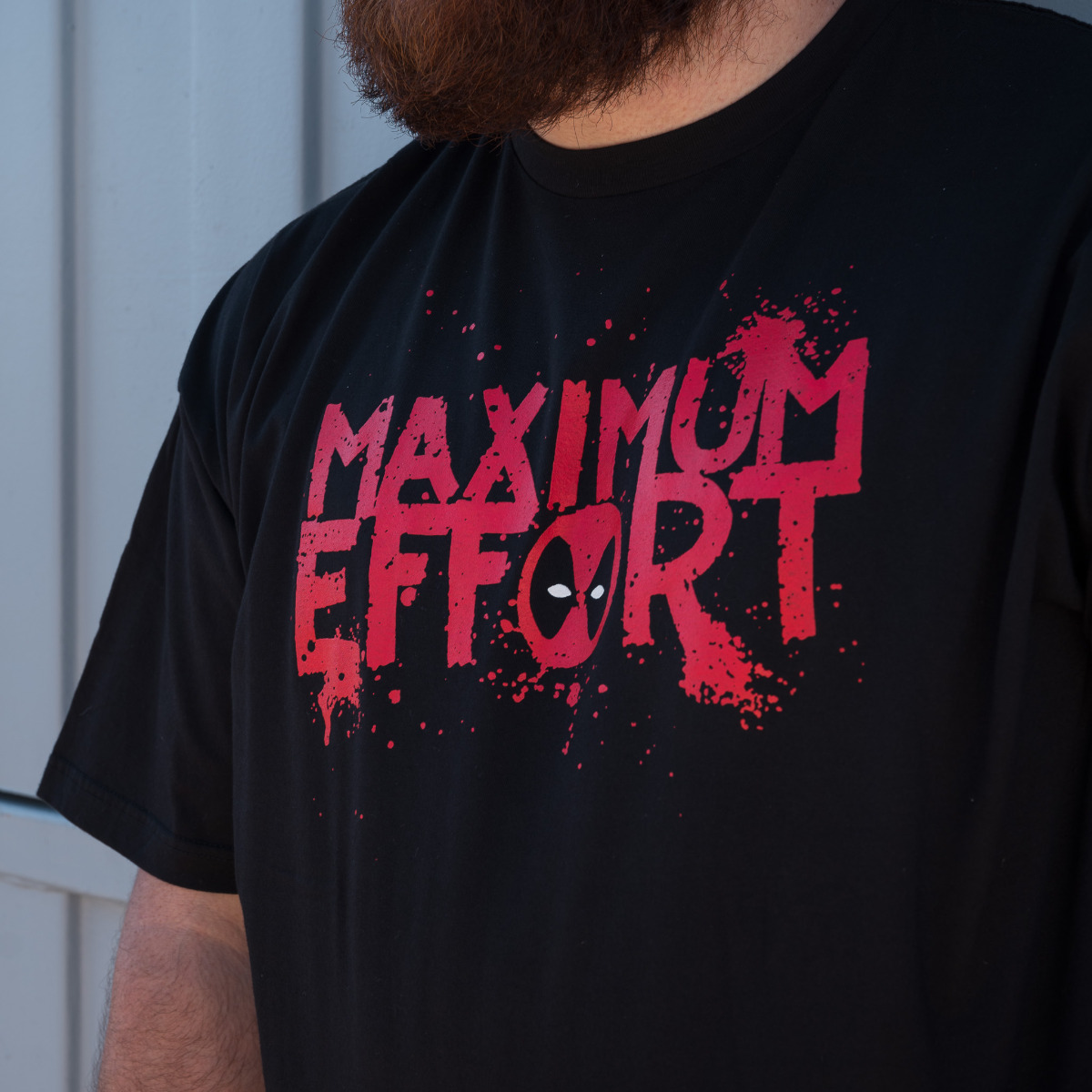 Deadpool T-Shirt - Maximum Effort - available in sizes S, M, L, XL, 2XL, 3XL, 4XL, 5XL