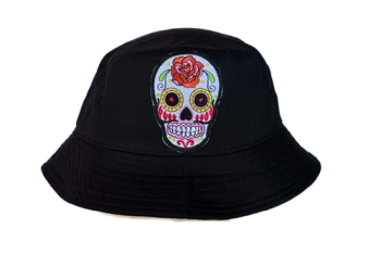 Candy Skull White Bucket Hat with Embroidered Logo
