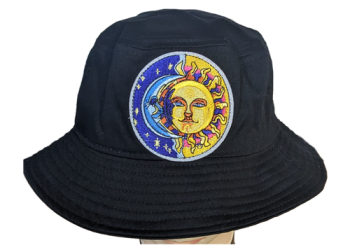 Boho Style Sun & Moon Bucket Hat with Embroidered Logo