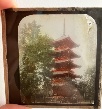 Antique Magic Lantern Glass Slide,  Japanese Pagoda
