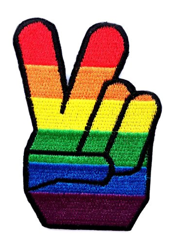 Rainbow / Gay Peace Fingers Embroidered Patch