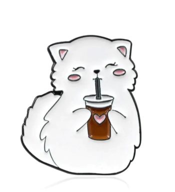 Cat with Bubble Tea Enamel Pin / Badge