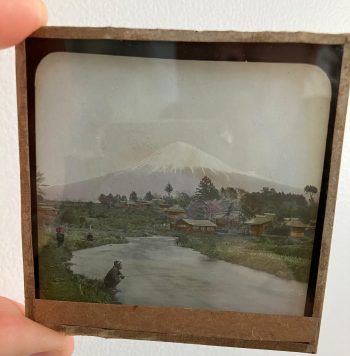 Antique Magic Lantern Glass Slide,  Mt Fuji Japanese Scene