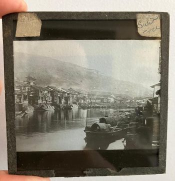 Antique Magic Lantern Glass Slide - Japanese (?) River Scene 