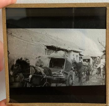 Antique Magic Lantern Glass - Japanese (?) Horse and Cart 