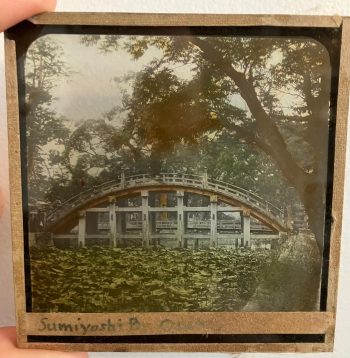 Antique Magic Lantern Glass Slide - Sumiyoshi Taiko Bridge 