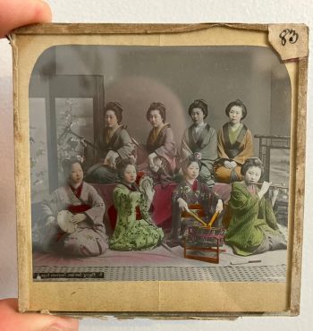 Antique Magic Lantern Glass Slide - Group of Geishas
