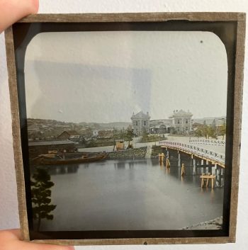 Antique Magic Lantern Glass Slide - Japanese River Scene 