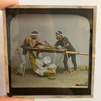 Antique Magic Lantern Glass Slide - Geisha in Litter 