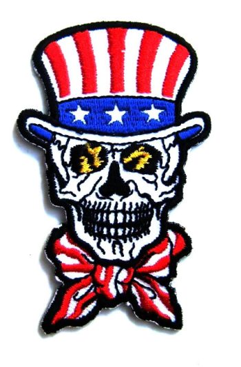 Uncle Sam Skull Embroidered Patch - Rockabilly Tattoo Style