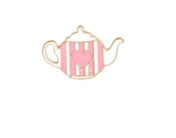 Tea Pot Pink Heart Enamel Pin / Badge
