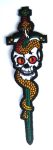 Skull with Sword and Snake Embroidered Patch - Rockabilly Tattoo Style