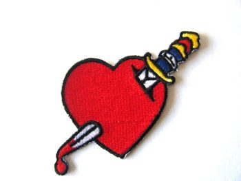 Heart with Dagger Embroidered Patch - Rockabilly Tattoo Style