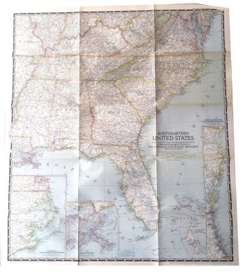 Large Vintage Map of The Southeast USA   - National Geographic - m89
