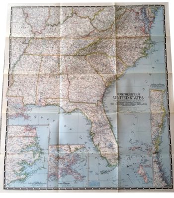 Large Vintage Map of The Southeast USA   - National Geographic - m102