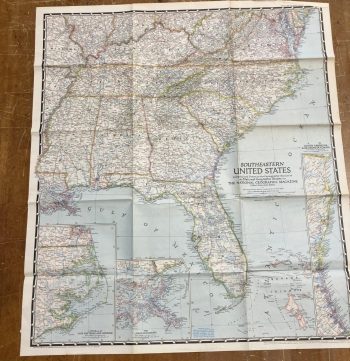 Large Vintage Map of Southeastern USA - National Geographic - m133