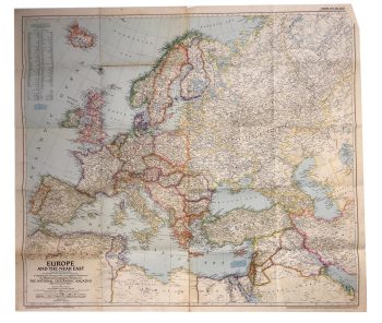 Vintage 1949 Map of Europe  and the Near East - National Geographic - m159