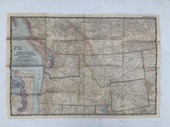 Large 1950 Vintage Map of The Northwestern USA  - National Geographic - m179