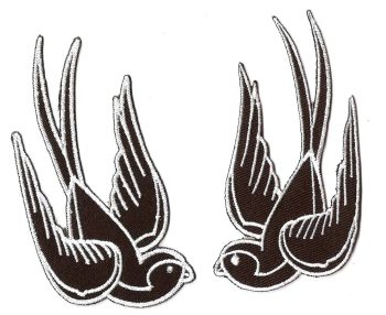 Embroidered Swallow Patches -Set of 2- Black & White