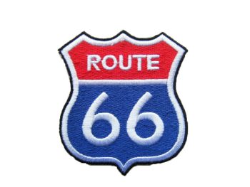 Embroidered Route 66 Patch - Red and Blue