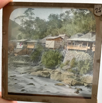 Antique Magic Lantern Glass Slide,  Japanese Sanmai Bashi Tea House Scene