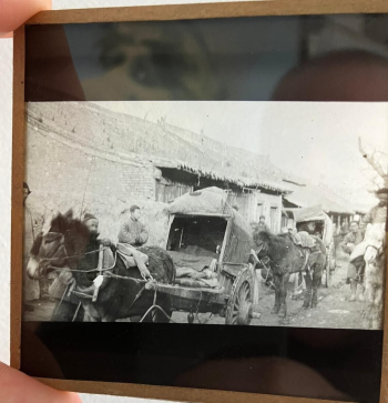 Antique Magic Lantern Glass Slide - Japanese Rickshaw Scene