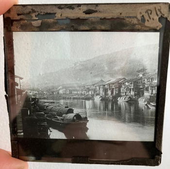 Antique Magic Lantern Glass Slide - Japanese River Scene