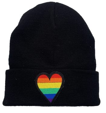 Rainbow Gay Pride Heart Beanie with Embroidered Logo