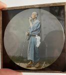 Antique Magic Lantern Glass Slide,  Japanese Monk with Pipe