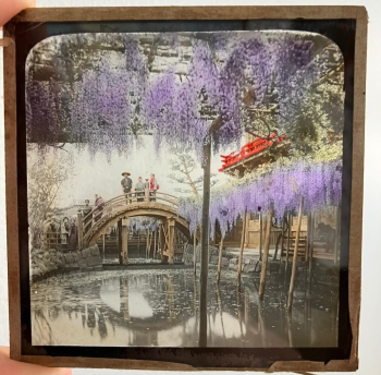Antique Magic Lantern Glass Slide,  Japanese River  Gardens Scene