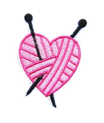 Knitting Needles and Heart-shaped Wool Embroidered Patch